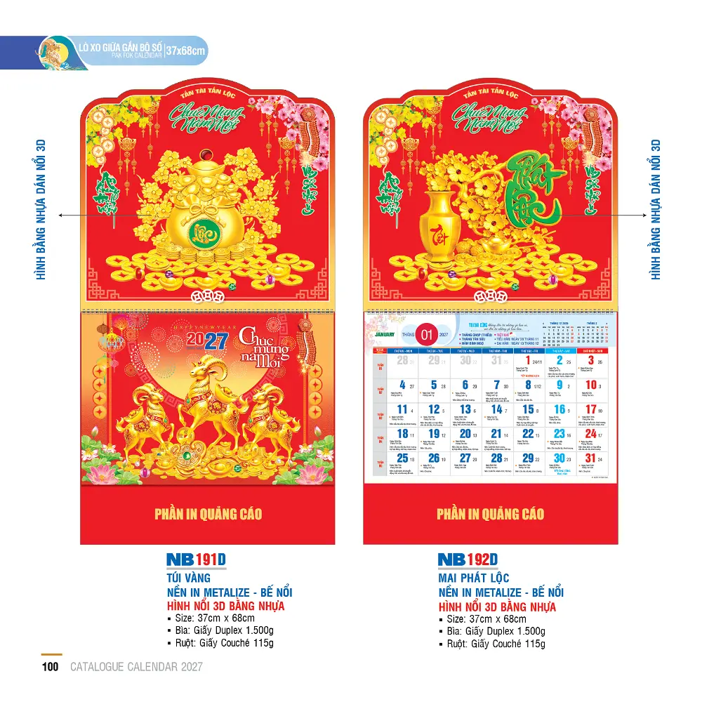 Mẫu Lịch Lò Xo gắn Bộ Số 2027 – Mã NB 171-210