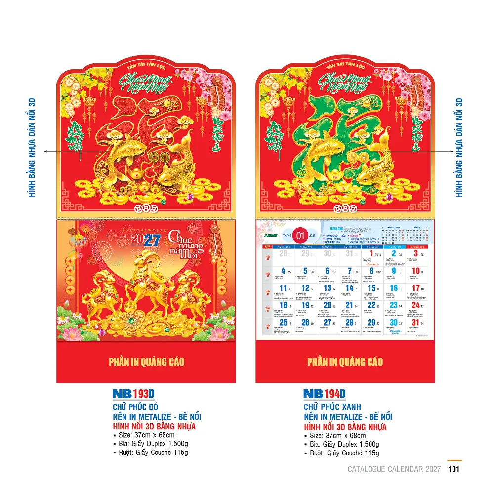 Mẫu Lịch Lò Xo gắn Bộ Số 2027 – Mã NB 171-210