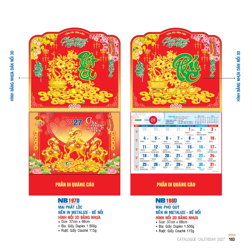 Mẫu Lịch Lò Xo gắn Bộ Số 2027 – Mã NB 171-210