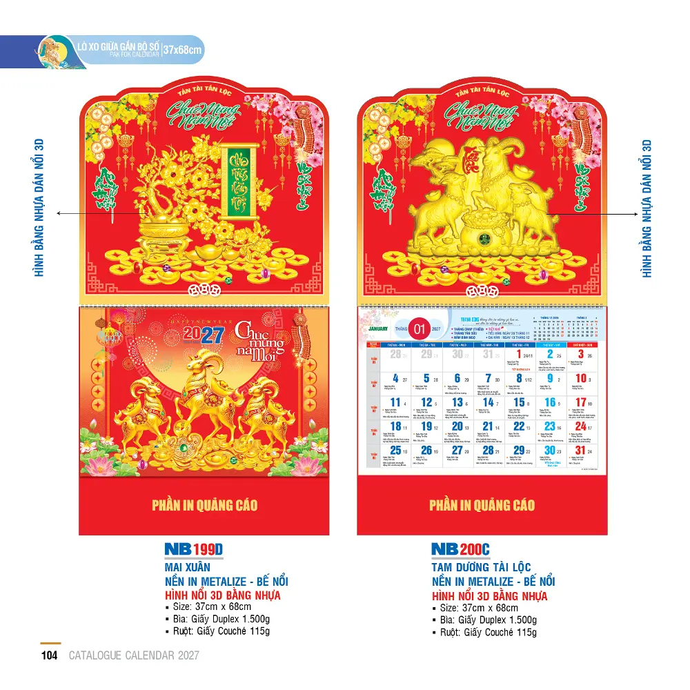 Mẫu Lịch Lò Xo gắn Bộ Số 2027 – Mã NB 171-210