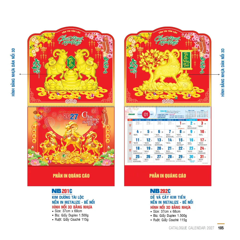 Mẫu Lịch Lò Xo gắn Bộ Số 2027 – Mã NB 171-210