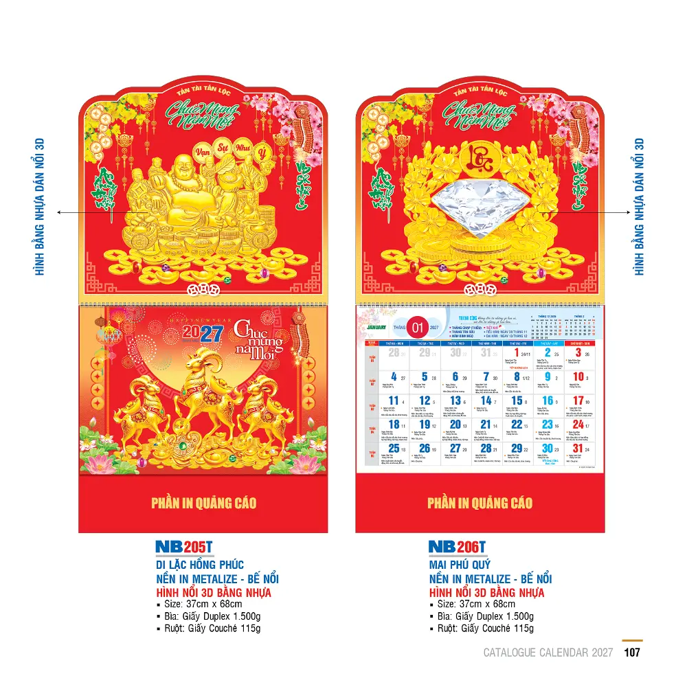 Mẫu Lịch Lò Xo gắn Bộ Số 2027 – Mã NB 171-210