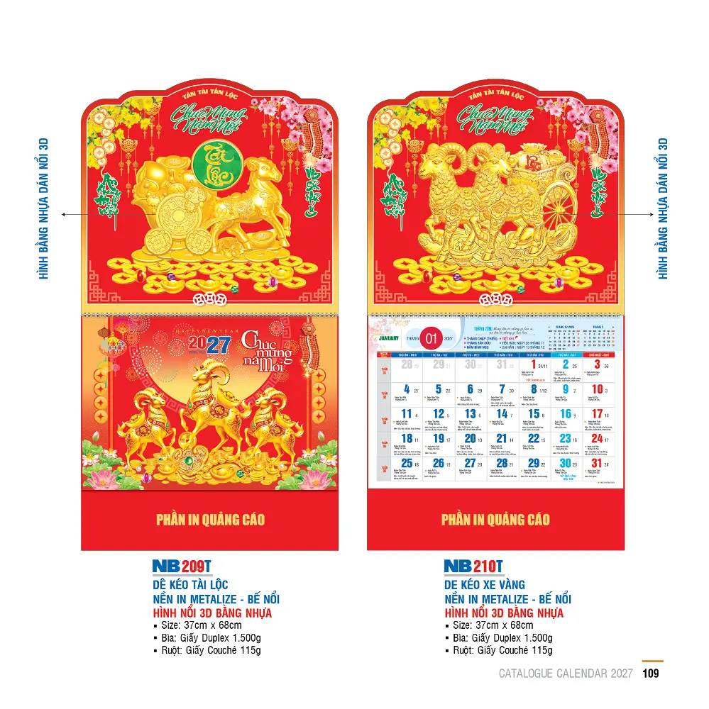 Mẫu Lịch Lò Xo gắn Bộ Số 2027 – Mã NB 171-210