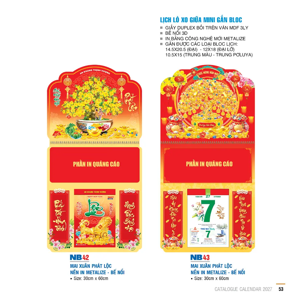 Mẫu Lịch Lò Xo Mini 2027 – Mã: NB 40-62