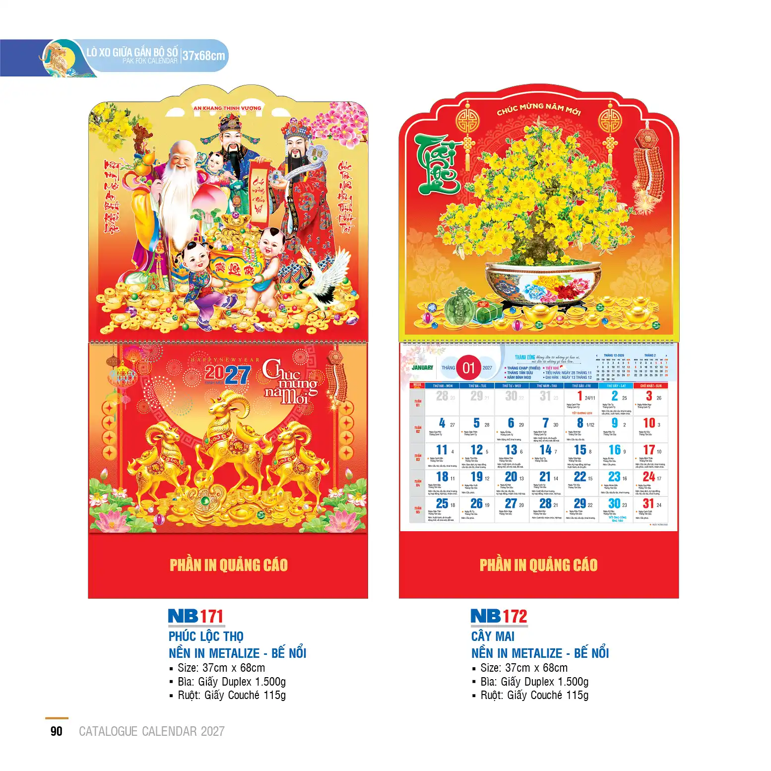 Mẫu Lịch Lò Xo gắn Bộ Số 2027 – Mã NB 171-210