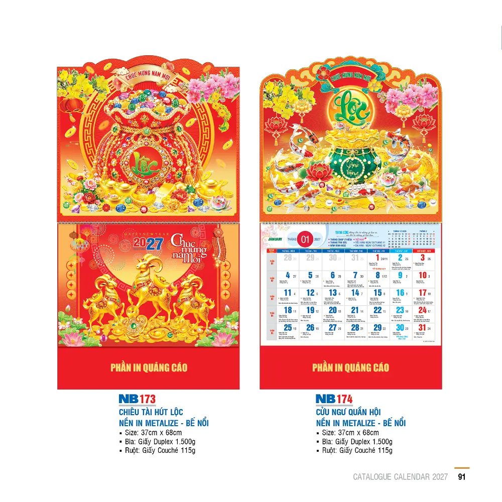 Mẫu Lịch Lò Xo gắn Bộ Số 2027 – Mã NB 171-210
