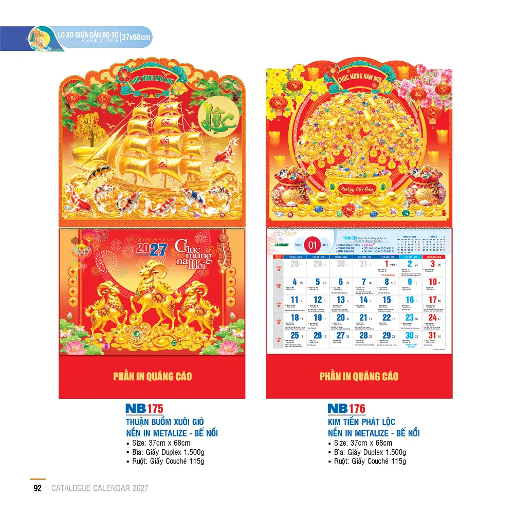 Mẫu Lịch Lò Xo gắn Bộ Số 2027 – Mã NB 171-210