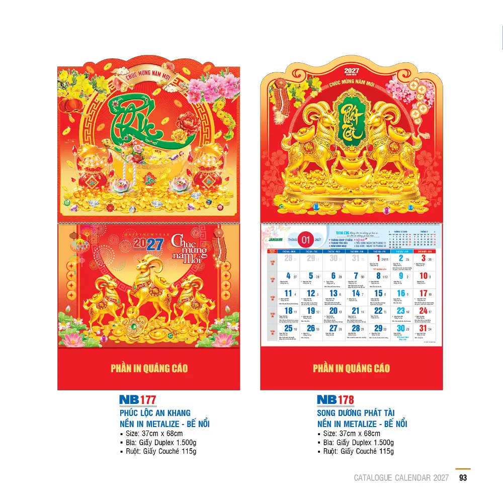Mẫu Lịch Lò Xo gắn Bộ Số 2027 – Mã NB 171-210