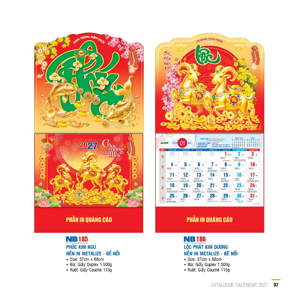 Mẫu Lịch Lò Xo gắn Bộ Số 2027 – Mã NB 171-210