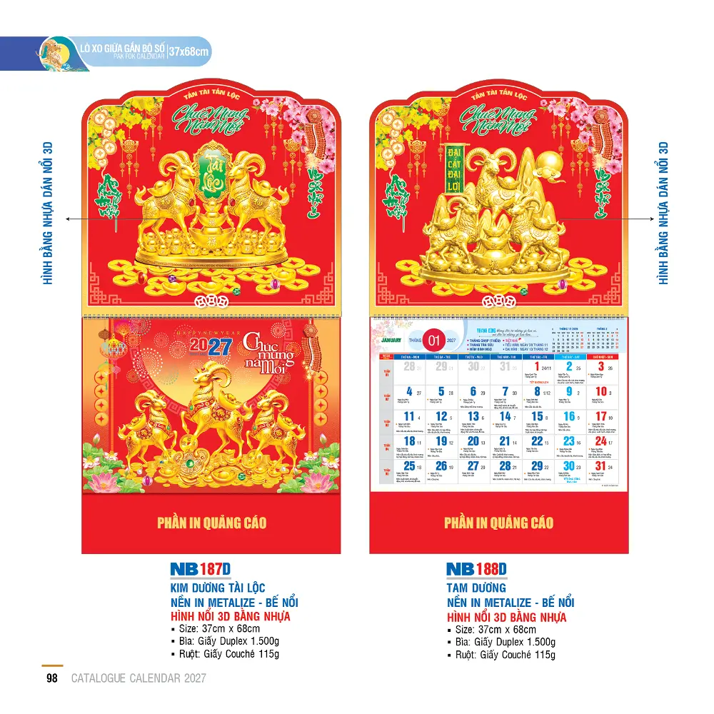 Mẫu Lịch Lò Xo gắn Bộ Số 2027 – Mã NB 171-210