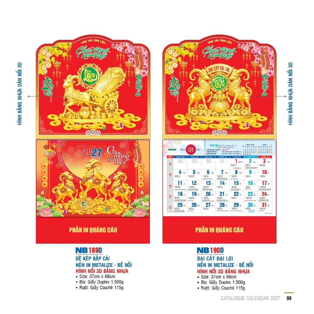 Mẫu Lịch Lò Xo gắn Bộ Số 2027 – Mã NB 171-210