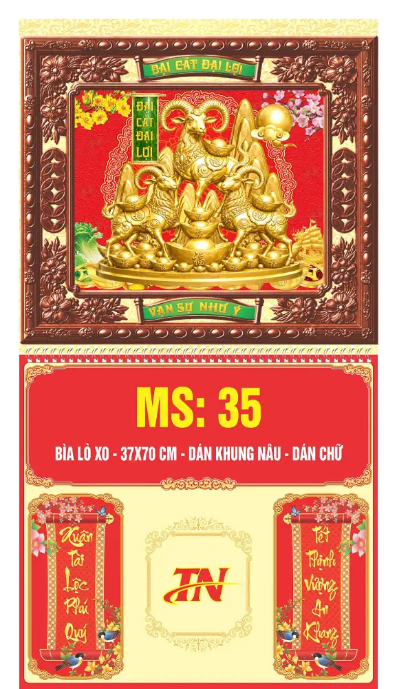 12 Mẫu Lịch Lò Xo Khung Vàng- Khung Nâu MS: 26-37