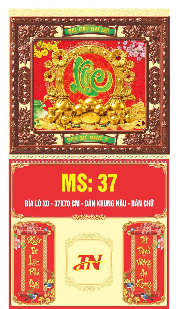 12 Mẫu Lịch Lò Xo Khung Vàng- Khung Nâu MS: 26-37