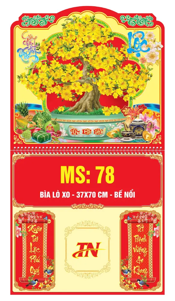 Mẫu Lịch Lò Xo Giữa 37x70cm Gắn Bloc Bế Nỗi MS:76-83