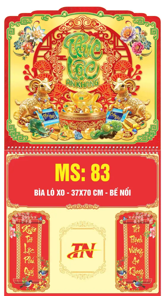 Mẫu Lịch Lò Xo Giữa 37x70cm Gắn Bloc Bế Nỗi MS:76-83